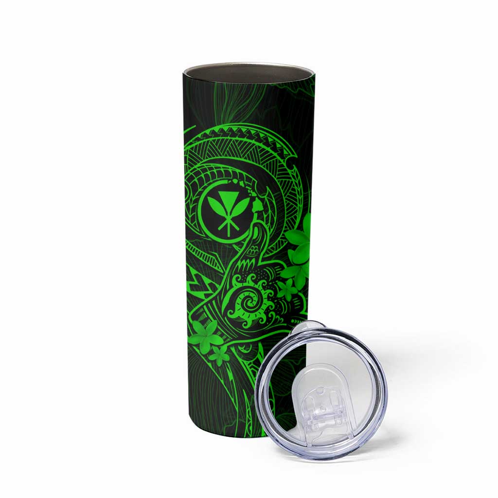 Hawaii Skinny Tumbler Shaka Tattoo Mix Polynesian Plumeria Green Version LT14 - Polynesian Pride