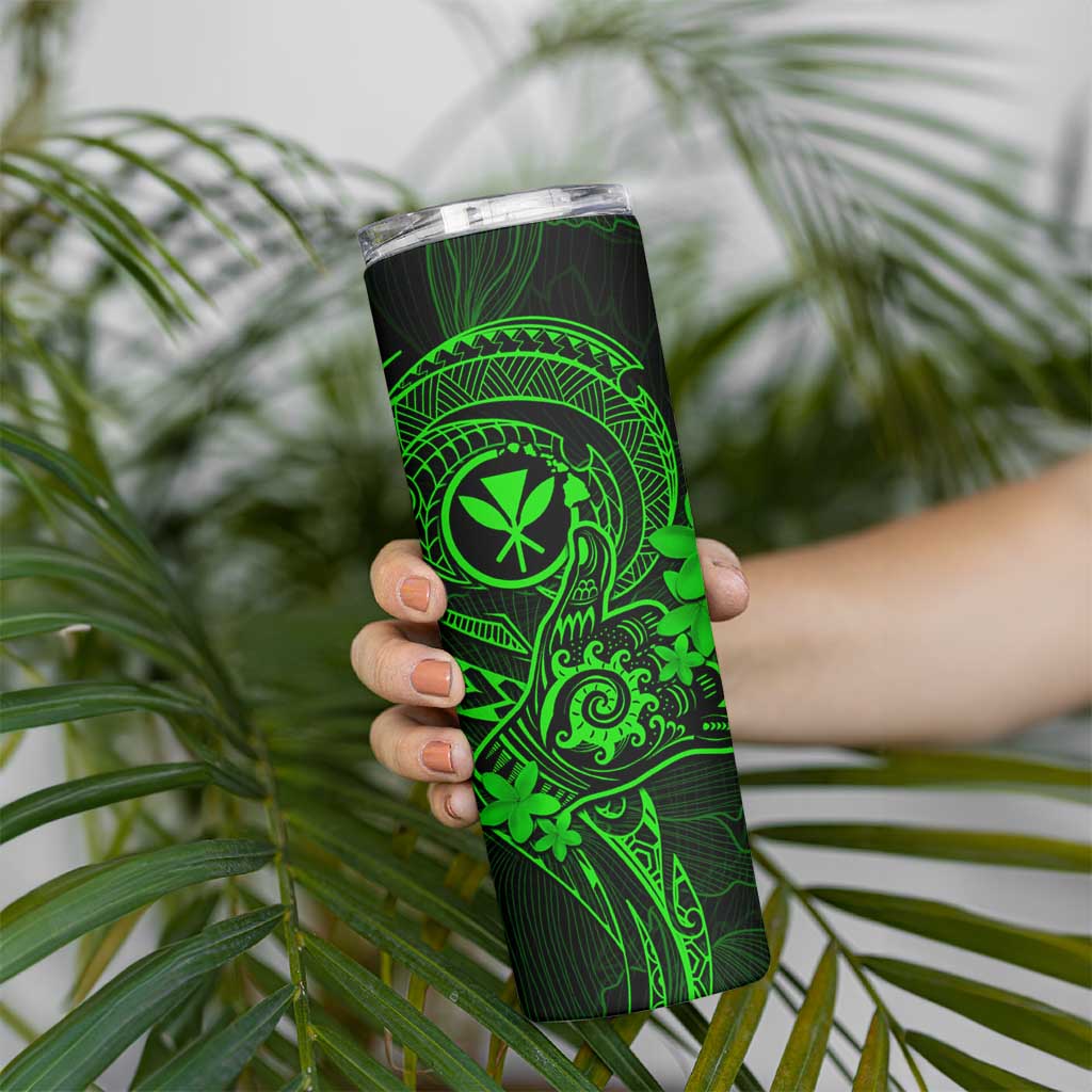 Hawaii Skinny Tumbler Shaka Tattoo Mix Polynesian Plumeria Green Version LT14 - Polynesian Pride