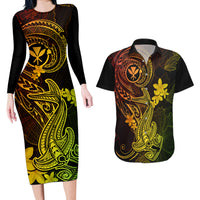 Hawaii Couples Matching Long Sleeve Bodycon Dress and Hawaiian Shirt Hammerhead Shark Tattoo Mix Polynesian Plumeria Reggae Version LT14 Reggae - Polynesian Pride