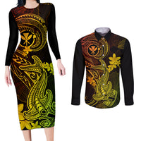 Hawaii Couples Matching Long Sleeve Bodycon Dress and Long Sleeve Button Shirts Hammerhead Shark Tattoo Mix Polynesian Plumeria Reggae Version LT14 Reggae - Polynesian Pride