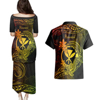 Hawaii Couples Matching Puletasi Dress and Hawaiian Shirt Hammerhead Shark Tattoo Mix Polynesian Plumeria Reggae Version LT14 - Polynesian Pride