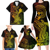 Hawaii Family Matching Long Sleeve Bodycon Dress and Hawaiian Shirt Hammerhead Shark Tattoo Mix Polynesian Plumeria Reggae Version LT14 - Polynesian Pride
