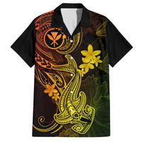 Hawaii Family Matching Off Shoulder Long Sleeve Dress and Hawaiian Shirt Hammerhead Shark Tattoo Mix Polynesian Plumeria Reggae Version LT14 Dad's Shirt - Short Sleeve Reggae - Polynesian Pride