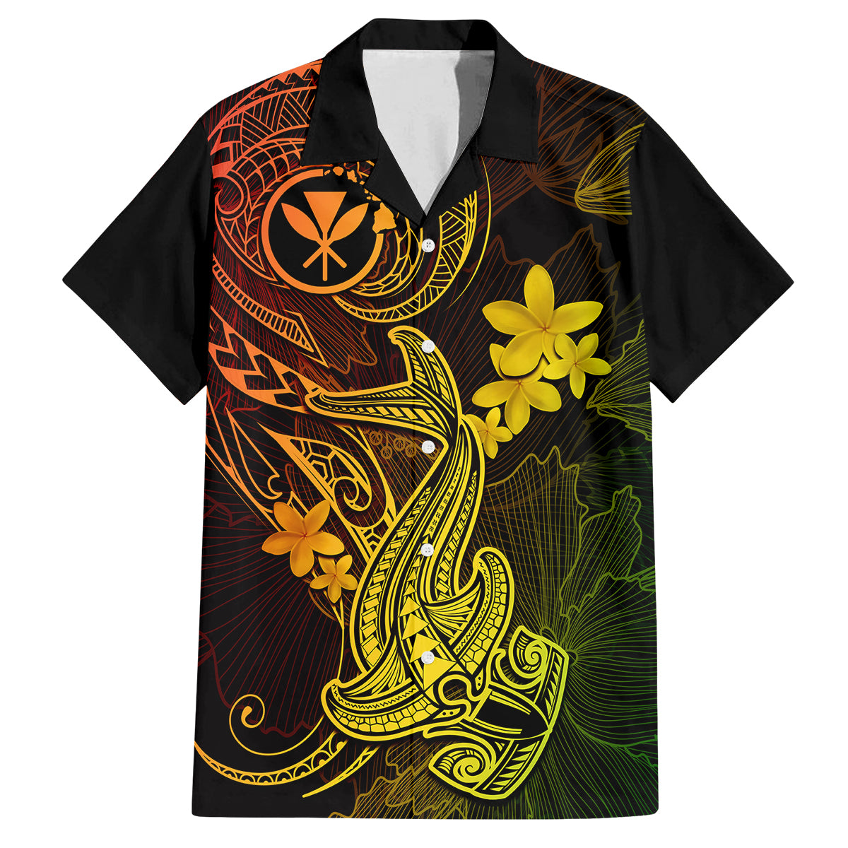 Hawaii Family Matching Off Shoulder Maxi Dress and Hawaiian Shirt Hammerhead Shark Tattoo Mix Polynesian Plumeria Reggae Version LT14 Dad's Shirt - Short Sleeve Reggae - Polynesian Pride