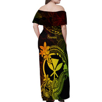 Hawaii Family Matching Off Shoulder Maxi Dress and Hawaiian Shirt Hammerhead Shark Tattoo Mix Polynesian Plumeria Reggae Version LT14 - Polynesian Pride