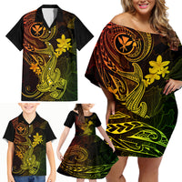 Hawaii Family Matching Off Shoulder Short Dress and Hawaiian Shirt Hammerhead Shark Tattoo Mix Polynesian Plumeria Reggae Version LT14 - Polynesian Pride