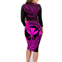 Hawaii Family Matching Long Sleeve Bodycon Dress and Hawaiian Shirt Hammerhead Shark Tattoo Mix Polynesian Plumeria Pink Version LT14 - Polynesian Pride