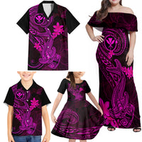 Hawaii Family Matching Off Shoulder Maxi Dress and Hawaiian Shirt Hammerhead Shark Tattoo Mix Polynesian Plumeria Pink Version LT14 - Polynesian Pride
