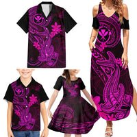Hawaii Family Matching Summer Maxi Dress and Hawaiian Shirt Hammerhead Shark Tattoo Mix Polynesian Plumeria Pink Version LT14 - Polynesian Pride