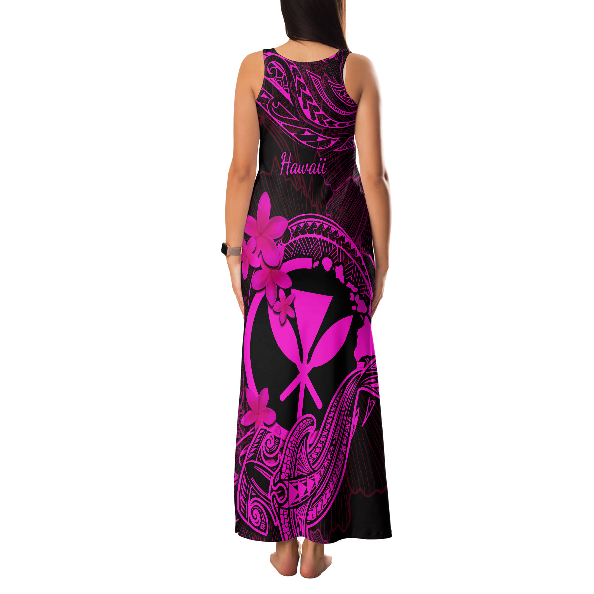 Hawaii Family Matching Tank Maxi Dress and Hawaiian Shirt Hammerhead Shark Tattoo Mix Polynesian Plumeria Pink Version LT14 - Polynesian Pride