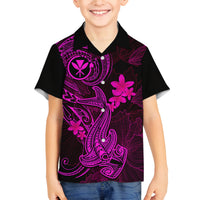 Hawaii Kid Hawaiian Shirt Hammerhead Shark Tattoo Mix Polynesian Plumeria Pink Version LT14 - Polynesian Pride