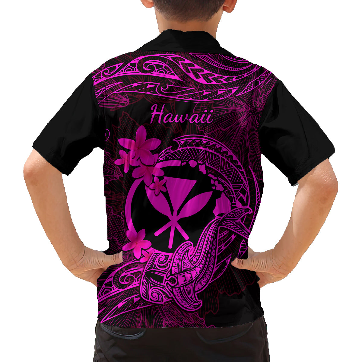 Hawaii Kid Hawaiian Shirt Hammerhead Shark Tattoo Mix Polynesian Plumeria Pink Version LT14 - Polynesian Pride