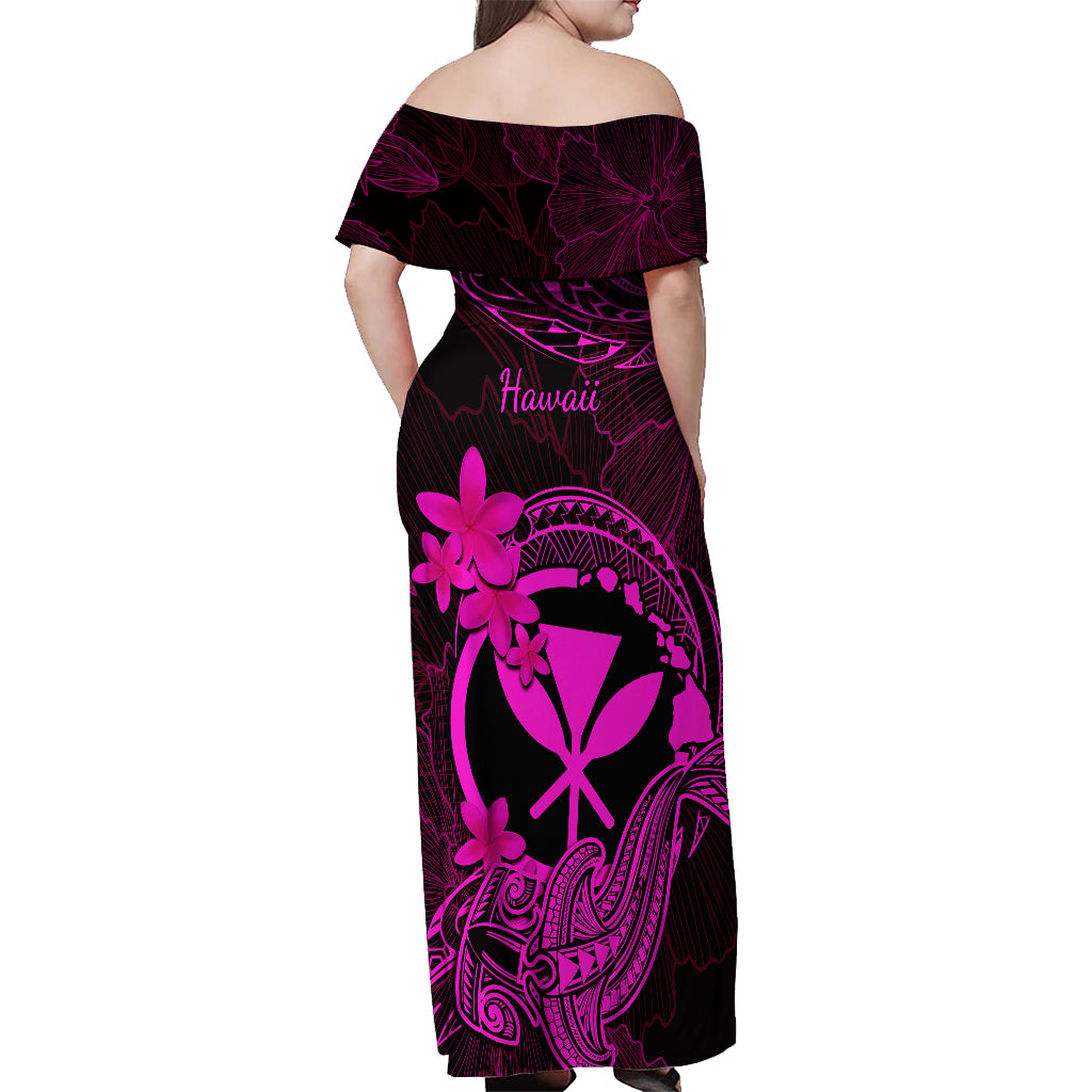 Hawaii Off Shoulder Maxi Dress Hammerhead Shark Tattoo Mix Polynesian Plumeria Pink Version LT14 - Polynesian Pride