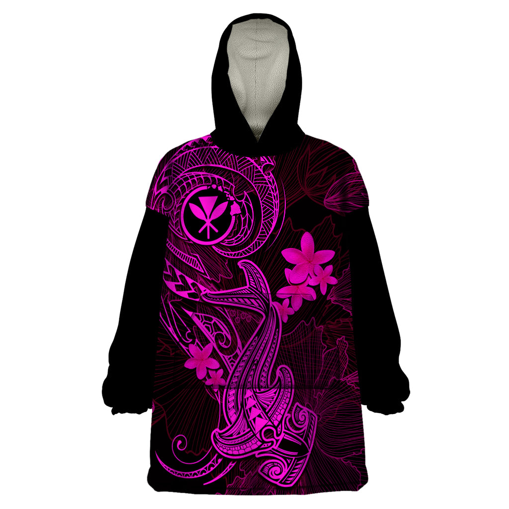 Hawaii Wearable Blanket Hoodie Hammerhead Shark Tattoo Mix Polynesian Plumeria Pink Version LT14 One Size Pink - Polynesian Pride