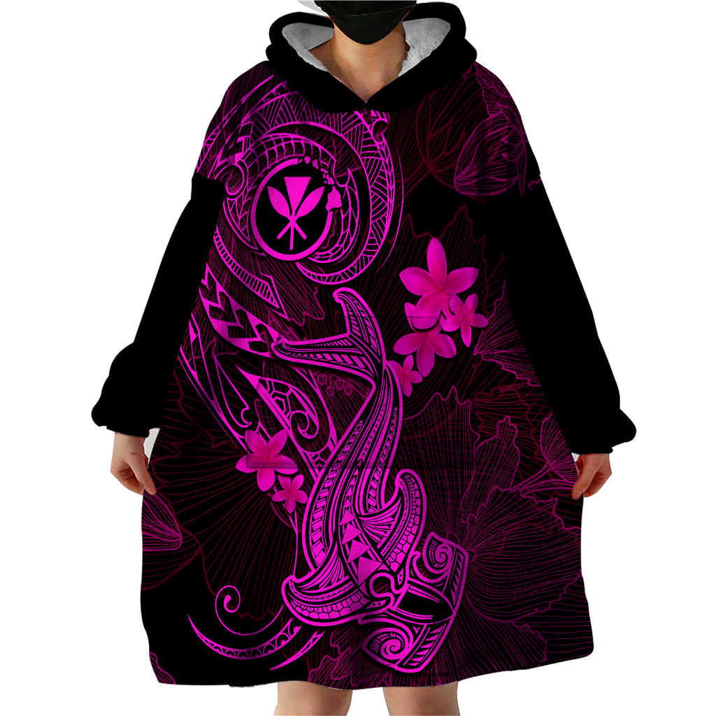 Hawaii Wearable Blanket Hoodie Hammerhead Shark Tattoo Mix Polynesian Plumeria Pink Version LT14 - Polynesian Pride