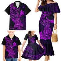 Hawaii Family Matching Mermaid Dress and Hawaiian Shirt Hammerhead Shark Tattoo Mix Polynesian Plumeria Purple Version LT14 - Polynesian Pride