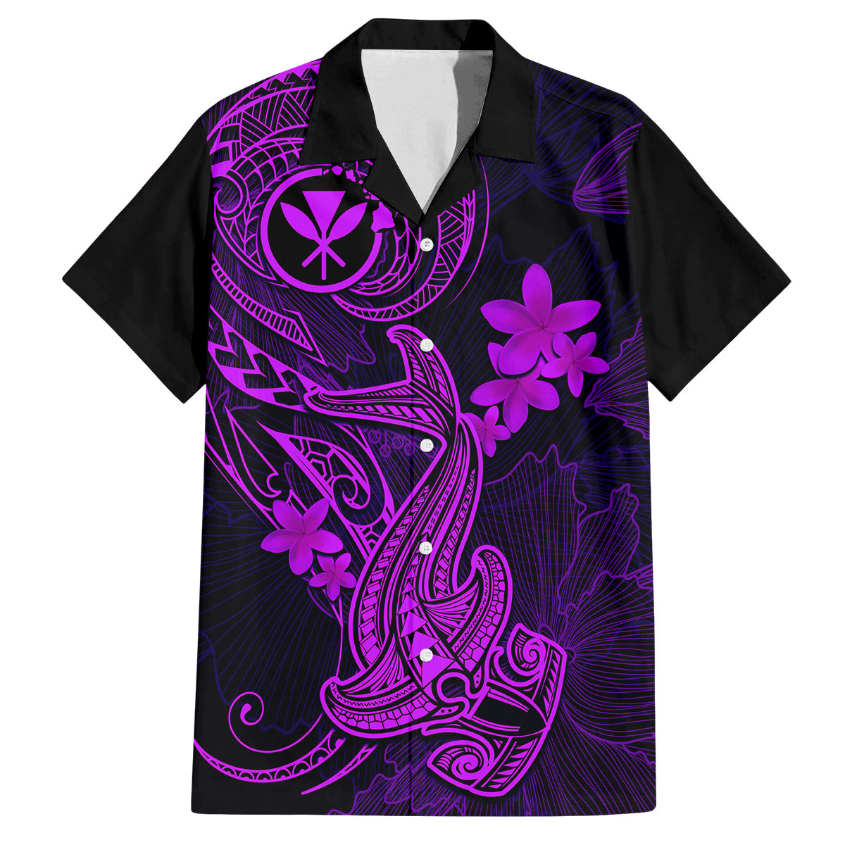 Hawaii Family Matching Off Shoulder Short Dress and Hawaiian Shirt Hammerhead Shark Tattoo Mix Polynesian Plumeria Purple Version LT14 Dad's Shirt - Short Sleeve Purple - Polynesian Pride