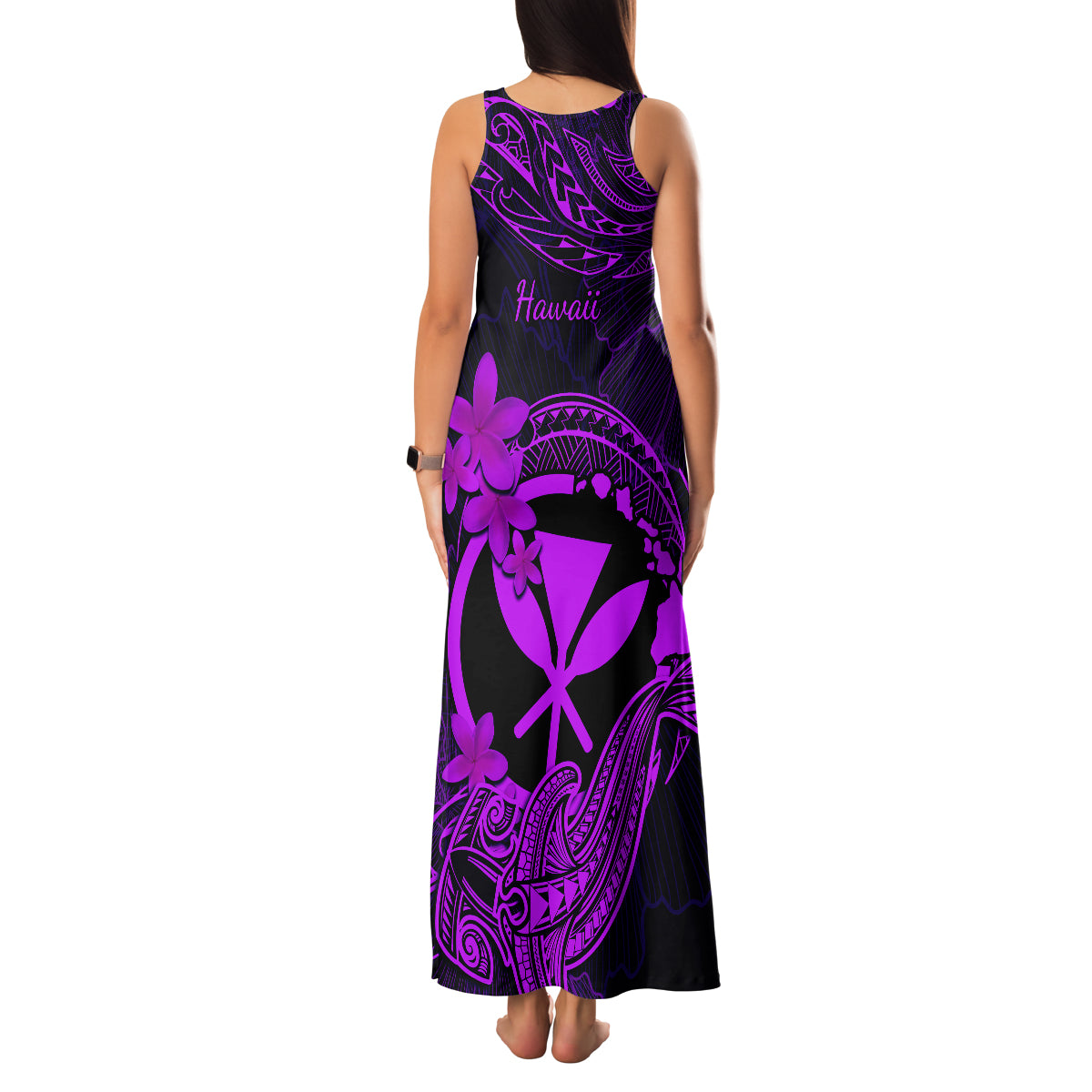 Hawaii Family Matching Tank Maxi Dress and Hawaiian Shirt Hammerhead Shark Tattoo Mix Polynesian Plumeria Purple Version LT14 - Polynesian Pride