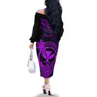 Hawaii Off The Shoulder Long Sleeve Dress Hammerhead Shark Tattoo Mix Polynesian Plumeria Purple Version LT14 - Polynesian Pride