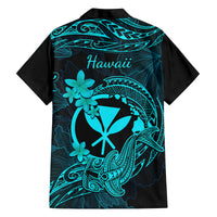 Hawaii Family Matching Off Shoulder Maxi Dress and Hawaiian Shirt Hammerhead Shark Tattoo Mix Polynesian Plumeria Turquoise Version LT14 - Polynesian Pride