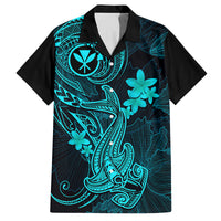 Hawaii Family Matching Summer Maxi Dress and Hawaiian Shirt Hammerhead Shark Tattoo Mix Polynesian Plumeria Turquoise Version LT14 Dad's Shirt - Short Sleeve Turquoise - Polynesian Pride