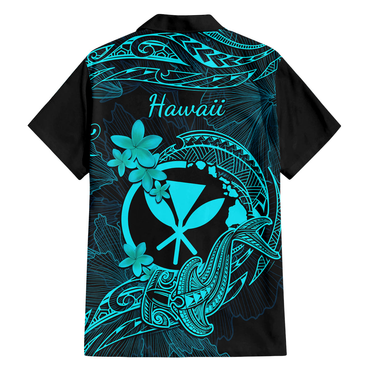 Hawaii Family Matching Tank Maxi Dress and Hawaiian Shirt Hammerhead Shark Tattoo Mix Polynesian Plumeria Turquoise Version LT14 - Polynesian Pride