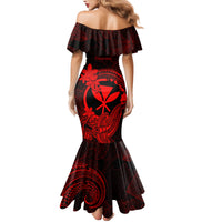 Hawaii Family Matching Mermaid Dress and Hawaiian Shirt Hammerhead Shark Tattoo Mix Polynesian Plumeria Red Version LT14 - Polynesian Pride