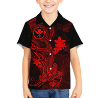 Hawaii Family Matching Off Shoulder Maxi Dress and Hawaiian Shirt Hammerhead Shark Tattoo Mix Polynesian Plumeria Red Version LT14 Son's Shirt Red - Polynesian Pride