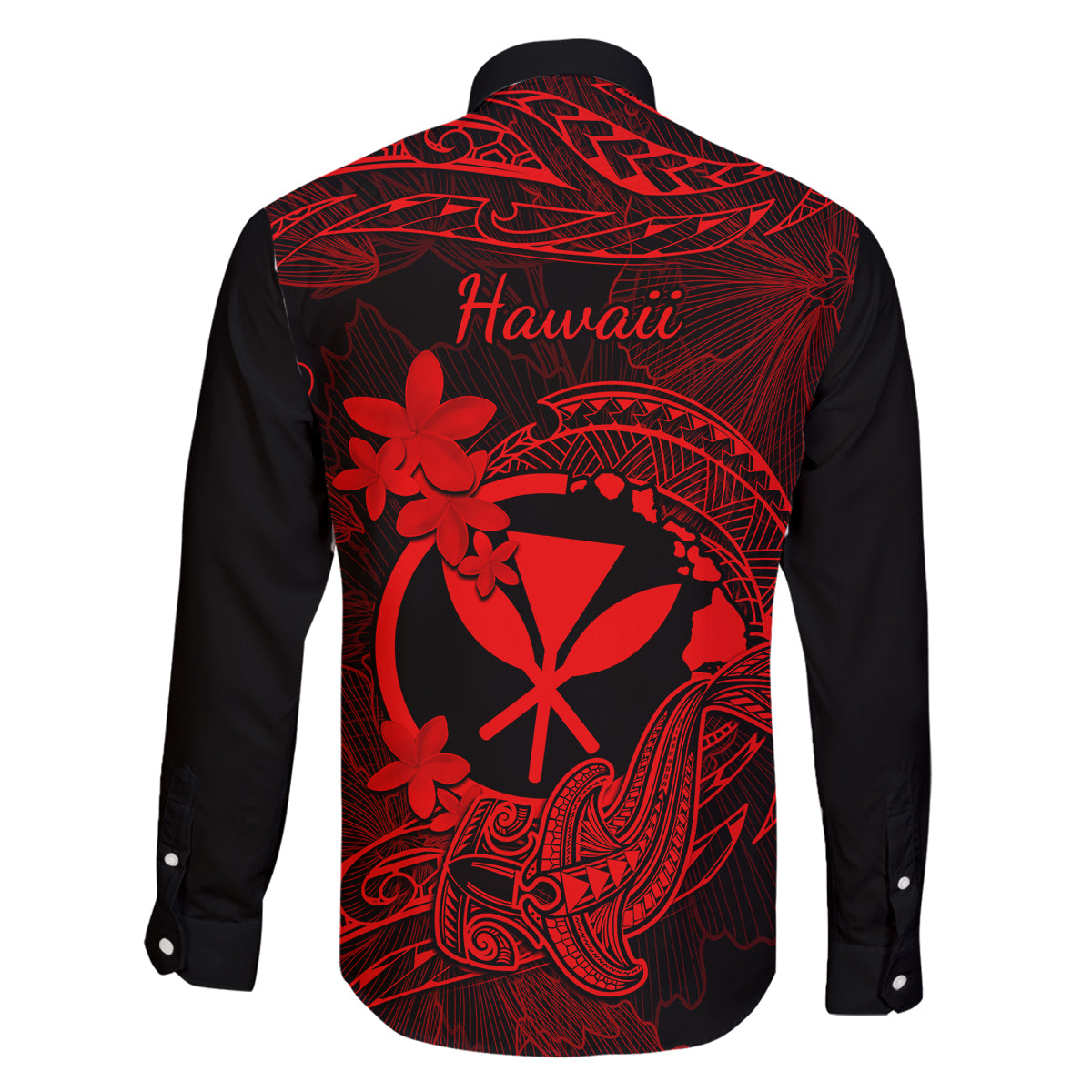 Hawaii Family Matching Off Shoulder Short Dress and Hawaiian Shirt Hammerhead Shark Tattoo Mix Polynesian Plumeria Red Version LT14 - Polynesian Pride