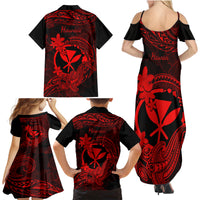 Hawaii Family Matching Summer Maxi Dress and Hawaiian Shirt Hammerhead Shark Tattoo Mix Polynesian Plumeria Red Version LT14 - Polynesian Pride