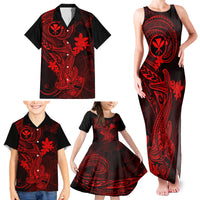 Hawaii Family Matching Tank Maxi Dress and Hawaiian Shirt Hammerhead Shark Tattoo Mix Polynesian Plumeria Red Version LT14 - Polynesian Pride