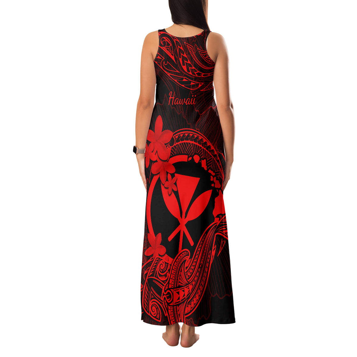 Hawaii Family Matching Tank Maxi Dress and Hawaiian Shirt Hammerhead Shark Tattoo Mix Polynesian Plumeria Red Version LT14 - Polynesian Pride