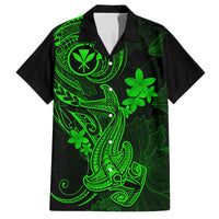 Hawaii Family Matching Long Sleeve Bodycon Dress and Hawaiian Shirt Hammerhead Shark Tattoo Mix Polynesian Plumeria Green Version LT14 Dad's Shirt - Short Sleeve Green - Polynesian Pride