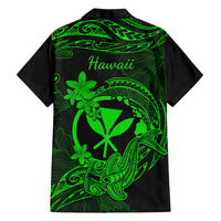 Hawaii Family Matching Long Sleeve Bodycon Dress and Hawaiian Shirt Hammerhead Shark Tattoo Mix Polynesian Plumeria Green Version LT14 - Polynesian Pride