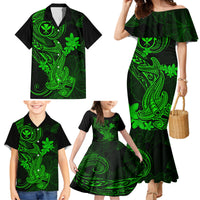 Hawaii Family Matching Mermaid Dress and Hawaiian Shirt Hammerhead Shark Tattoo Mix Polynesian Plumeria Green Version LT14 - Polynesian Pride