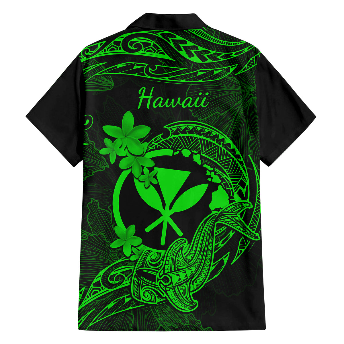 Hawaii Family Matching Off Shoulder Maxi Dress and Hawaiian Shirt Hammerhead Shark Tattoo Mix Polynesian Plumeria Green Version LT14 - Polynesian Pride