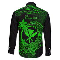 Hawaii Family Matching Summer Maxi Dress and Hawaiian Shirt Hammerhead Shark Tattoo Mix Polynesian Plumeria Green Version LT14 - Polynesian Pride