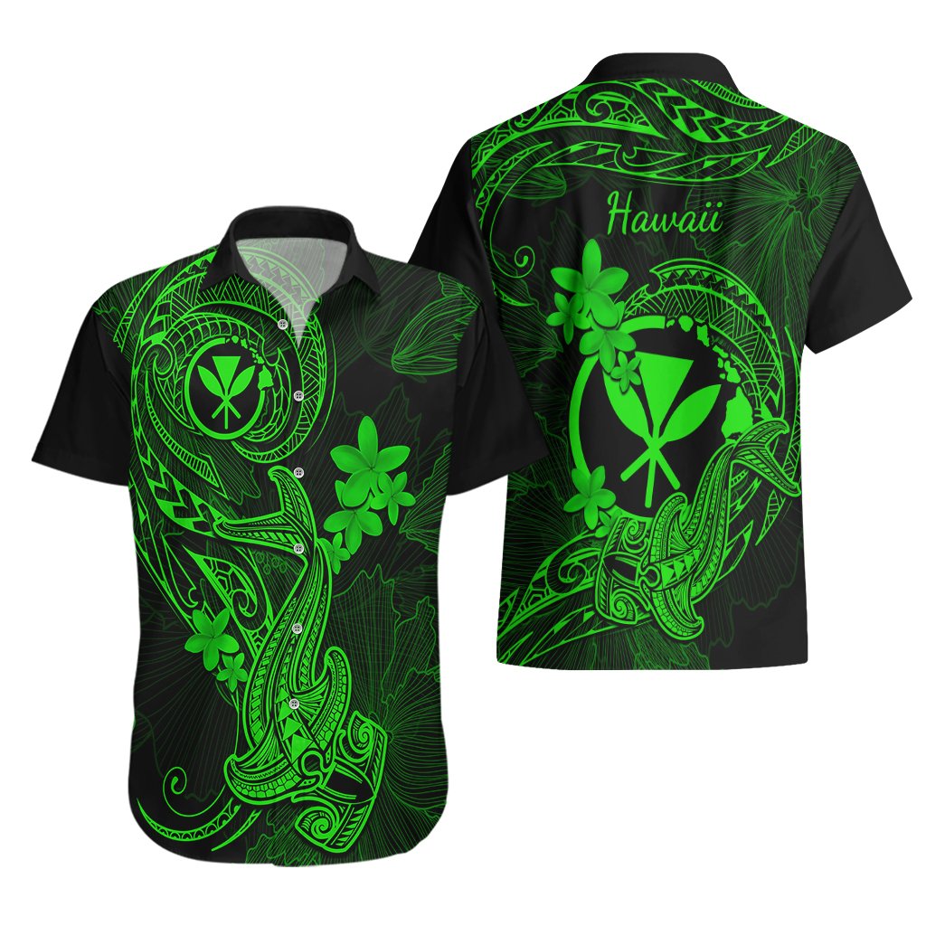 hawaii-hawaiian-shirt-hammerhead-shark-tattoo-mix-polynesian-plumeria-green-version