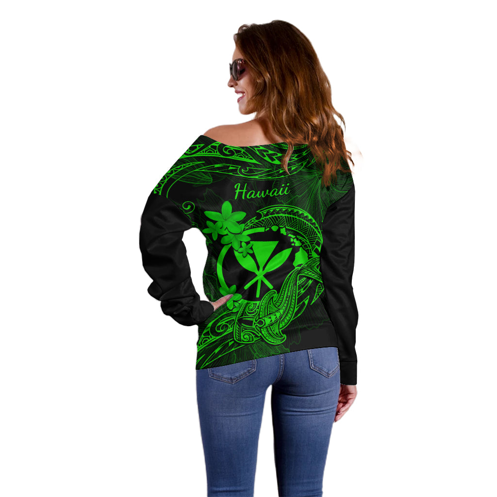hawaii-off-shoulder-sweater-hammerhead-shark-tattoo-mix-polynesian-plumeria-green-version