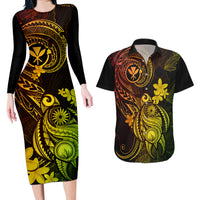 Hawaii Couples Matching Long Sleeve Bodycon Dress and Hawaiian Shirt Turtle Mix Polynesian Plumeria Reggae Version LT14 Reggae - Polynesian Pride