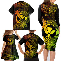Hawaii Family Matching Long Sleeve Bodycon Dress and Hawaiian Shirt Turtle Mix Polynesian Plumeria Reggae Version LT14 - Polynesian Pride