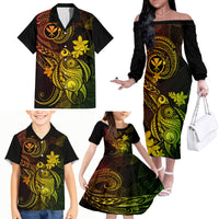 Hawaii Family Matching Off Shoulder Long Sleeve Dress and Hawaiian Shirt Turtle Mix Polynesian Plumeria Reggae Version LT14 - Polynesian Pride