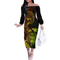Hawaii Family Matching Off Shoulder Long Sleeve Dress and Hawaiian Shirt Turtle Mix Polynesian Plumeria Reggae Version LT14 Mom's Dress Reggae - Polynesian Pride