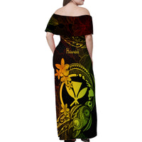 Hawaii Family Matching Off Shoulder Maxi Dress and Hawaiian Shirt Turtle Mix Polynesian Plumeria Reggae Version LT14 - Polynesian Pride