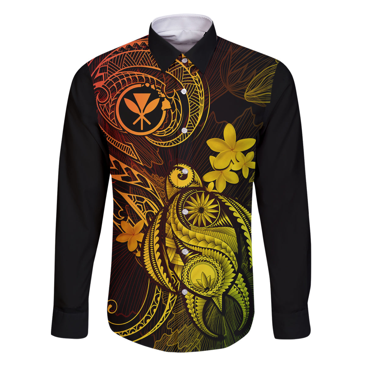 Hawaii Family Matching Off Shoulder Short Dress and Hawaiian Shirt Turtle Mix Polynesian Plumeria Reggae Version LT14 Dad's Shirt - Long Sleeve Reggae - Polynesian Pride