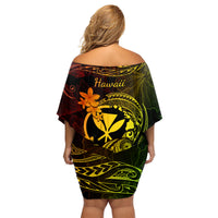 Hawaii Family Matching Off Shoulder Short Dress and Hawaiian Shirt Turtle Mix Polynesian Plumeria Reggae Version LT14 - Polynesian Pride