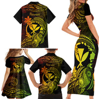 Hawaii Family Matching Short Sleeve Bodycon Dress and Hawaiian Shirt Turtle Mix Polynesian Plumeria Reggae Version LT14 - Polynesian Pride