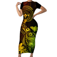 Hawaii Family Matching Short Sleeve Bodycon Dress and Hawaiian Shirt Turtle Mix Polynesian Plumeria Reggae Version LT14 Mom's Dress Reggae - Polynesian Pride
