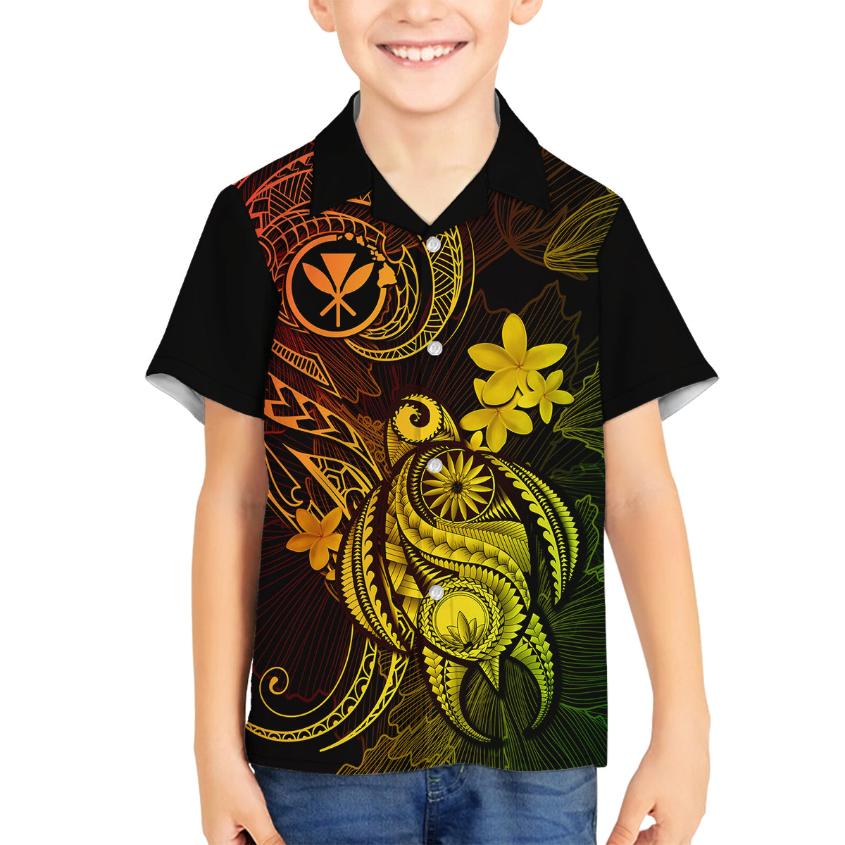 Hawaii Family Matching Summer Maxi Dress and Hawaiian Shirt Turtle Mix Polynesian Plumeria Reggae Version LT14 Dad's Shirt - Long Sleeve Reggae - Polynesian Pride