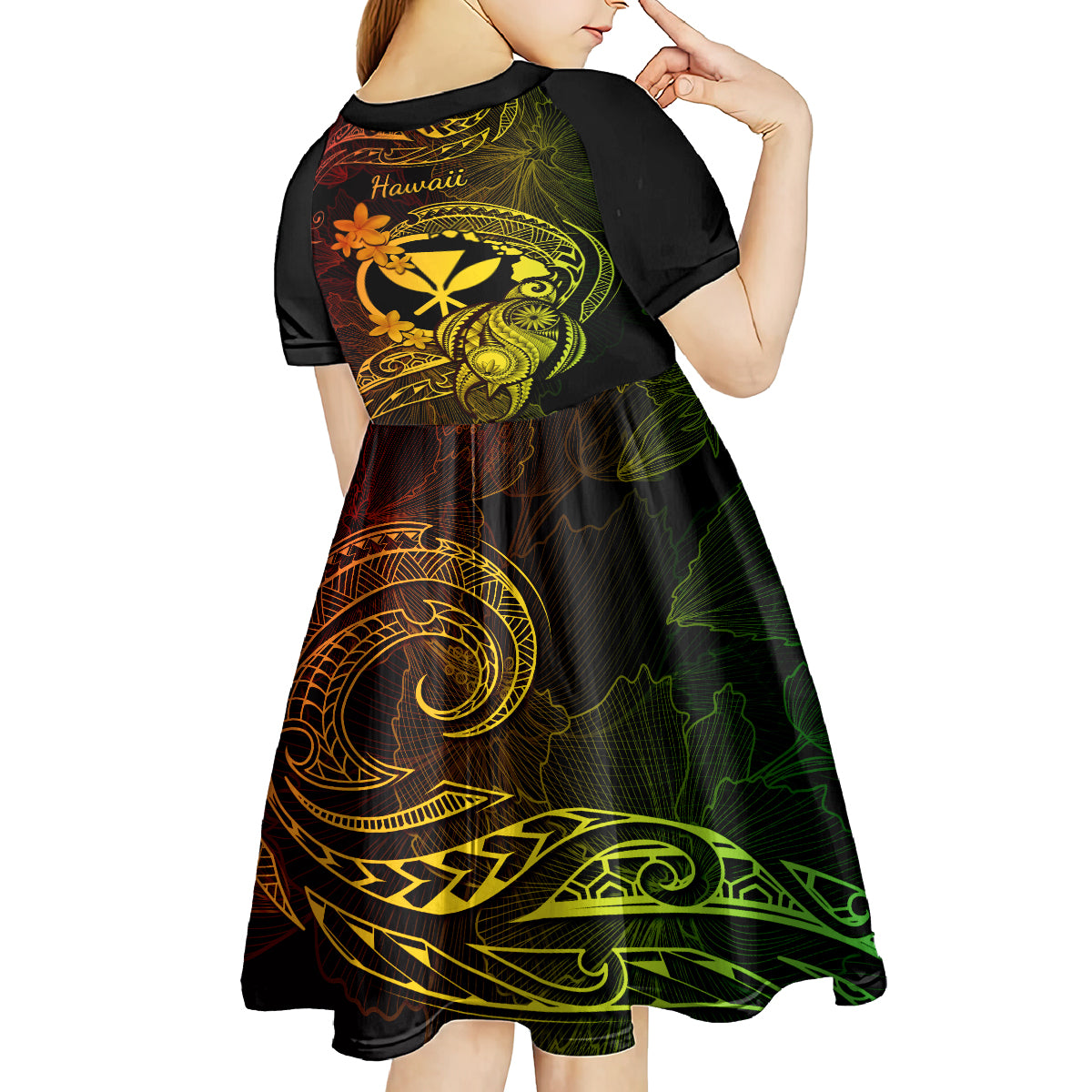 Hawaii Kid Short Sleeve Dress Turtle Mix Polynesian Plumeria Reggae Version LT14 - Polynesian Pride